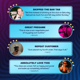 Four customer testimonials about Ferris Wheel Blue Razz tablets, discussing nights out, repeat purchases, and social experiences.