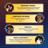 Four customer testimonials about Ferris Wheel Juicy Apple tablets, discussing date nights, gatherings, and nights out.