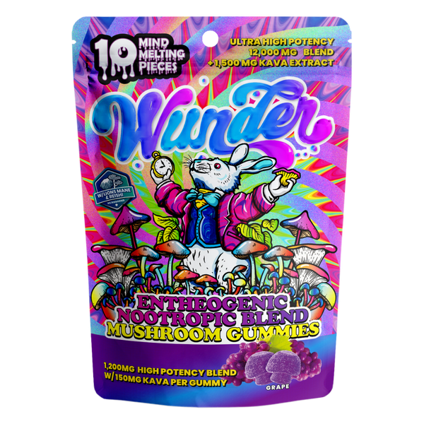 Front of Grape Mushroom Gummies with Kava package featuring bold grape-inspired artwork with sleek, modern design