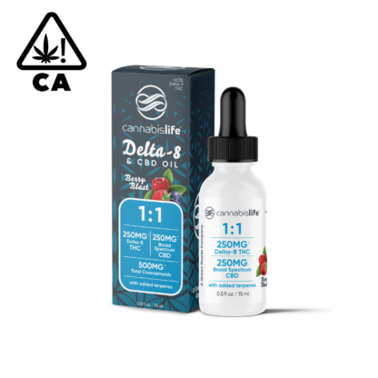 Image Displaying Cannabis Life 1:1 Delta-8 and CBD Oil Tincture