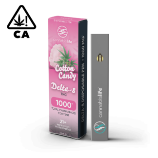Image Displaying Cannabis Life Delta-8 THC Disposable Vape Cotton Candy