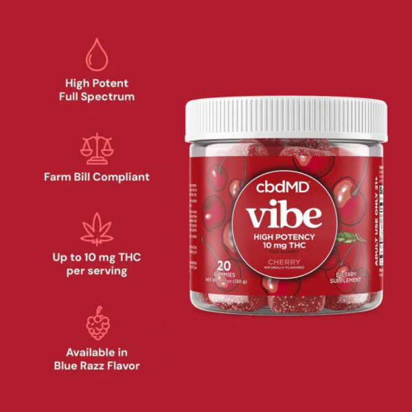 cbdMD | Delta-9 THC Gummies Cherry | 10mg-20 Count - Image 2