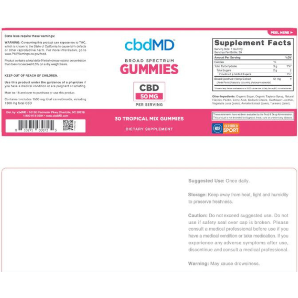 cbdMD | CBD Gummies Tropical Mix | 1500mg - 30 Count - Image 2