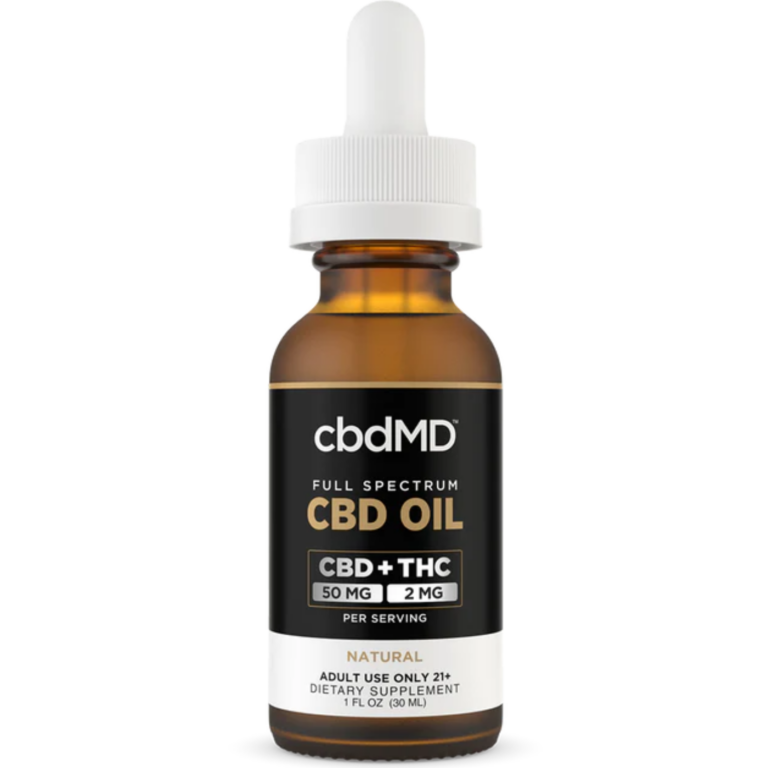 CBDMD CBD Tincture - Full Spectrum 1500mg oil bottle with white topper, 1500mg dosage, on a white background.