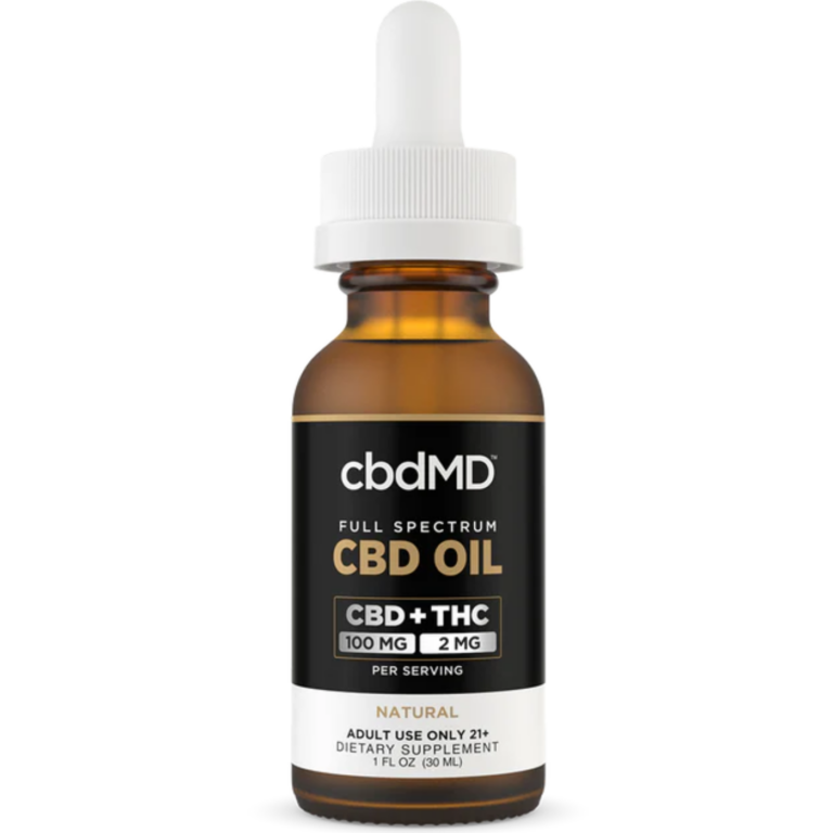CBDMD CBD Tincture - Full Spectrum 3000mg bottle with white topper on a white background.