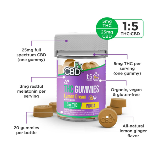 CBDfx | Delta-9 THC & Melatonin Gummies Lemon Dream | 5mg THC + 25mg CBD-(20ct) - Image 2