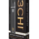 Front of 3CHI THC Pod Battery Starter Kit showcasing sleek battery design and compact packaging