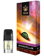 Front of 3CHI Interstellar Pods with THC showcasing sleek pod design and cosmic-inspired packaging