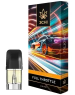 Front of 3CHI Full Throttle Pods with THC showcasing sleek pod design and dynamic, energy-inspired packaging