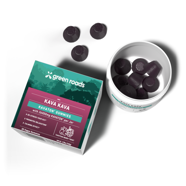 Green Roads Kava Gummies - Tahitian Berry Twist - Spilt on table