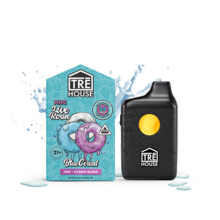 Front of Blue Cereal Live Rosin HHC Vape with sleek design and cereal-inspired details