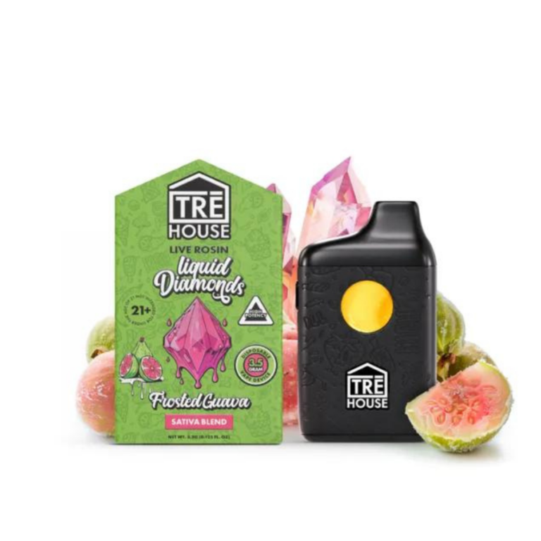 Front of Frosted Guava Liquid Diamonds THC Vape with sleek design and tropical guava-inspired details