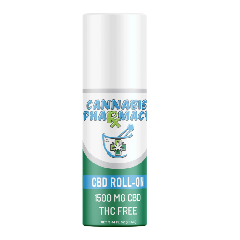 Front of Cannabis Pharmacy Roll-On CBD Cream with sleek design and roll-on applicator