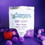 Cannabis Pharmacy CBD Sleep Gummies 2ct Sample Pack – Blood Orange flavor, 10mg CBD, 10mg CBN, 5mg Melatonin per gummy.