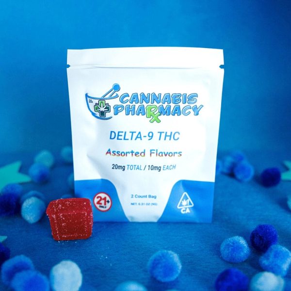 Cannabis Pharmacy D9 Gummies Sample Pack – Two 10mg THC gummies with fruity flavors for balanced effects