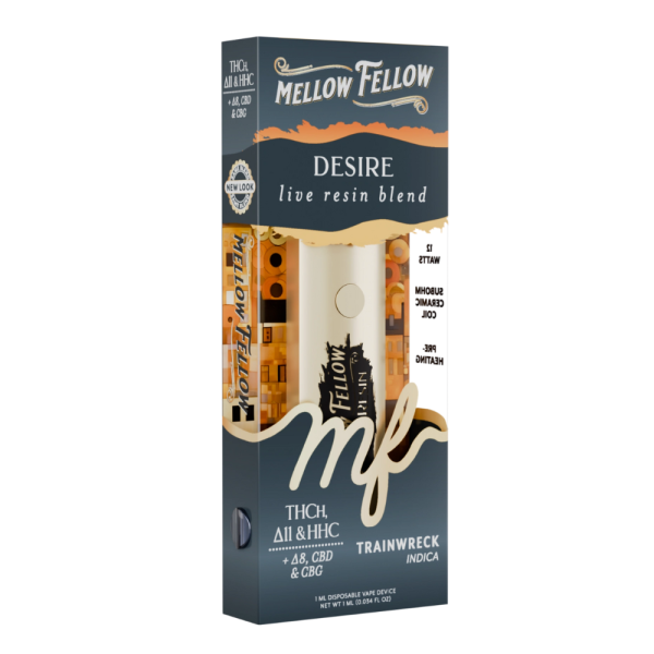 Left side of Trainwreck THC Vape Pen showing product details, strain information, and branding