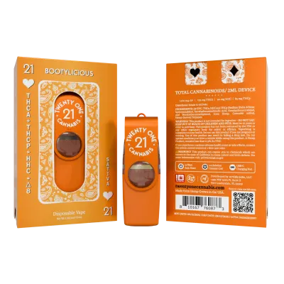 Front of Liquid Diamonds Bootylicious THCA Vape featuring sleek design and vibrant, bold packaging