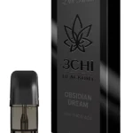 Front of Blackout Series 3CHI Obsidian Dream Pods with THC featuring sleek design and dark, dream-inspired packaging