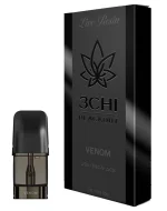 Front of Blackout Series 3CHI Venom Pods with THC featuring sleek design and striking venom-inspired packaging
