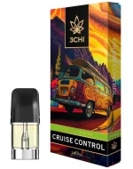 Front of 3CHI Cruise Control Pods with THC featuring sleek design and relaxed, travel-inspired packaging