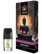 Front of 3CHI Nirvana Pods with THC featuring sleek design and serene, bliss-inspired packaging