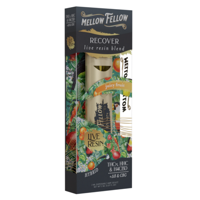 Front of Juicy Fruit THC Vape Pen featuring a sleek design and vibrant, fruit-inspired artwork