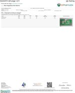 Front of Lab Test for Matcha Mushroom Chocolate Bar displaying official lab results with branding and certification details