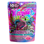 Front of Pink Lemonade Mushroom Gummies with Blue Lotus package featuring vibrant pink lemonade-inspired artwork with sleek, modern design