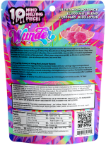 Back of Pink Lemonade Mushroom Gummies with Blue Lotus package displaying ingredient list, dosage information, and nutritional details