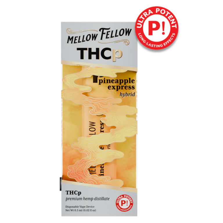 Front of Pineapple Express THCP Vape package featuring sleek, modern design with tropical pineapple-inspired artwork