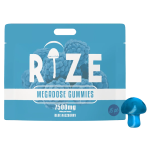 Front of Rize Blue Razzberry Mushroom Gummies package featuring sleek design and vibrant blue razzberry-inspired artwork