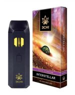 Front of True Strains Interstellar THC Vape package featuring sleek, futuristic design with cosmic-inspired artwork