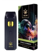 Front of True Strains Space Cowboy THC Vape package featuring sleek, modern design with cosmic, western-inspired artwork