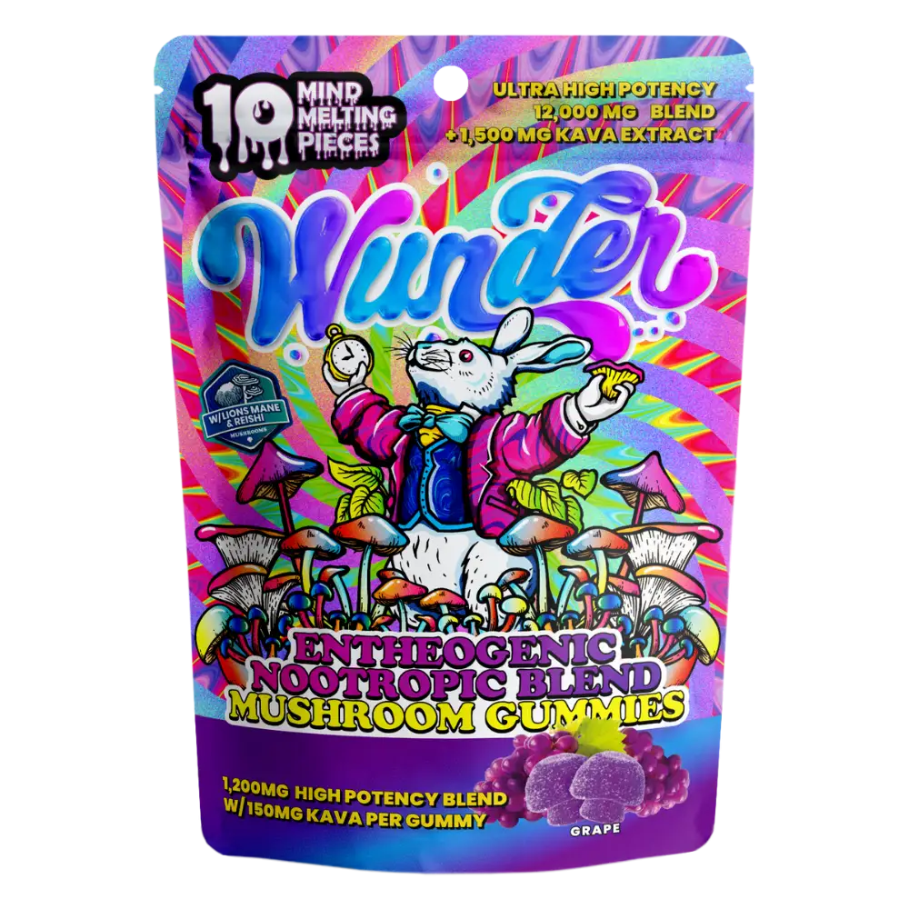 Front of Grape Mushroom Gummies with Kava package featuring bold grape-inspired artwork with sleek, modern design
