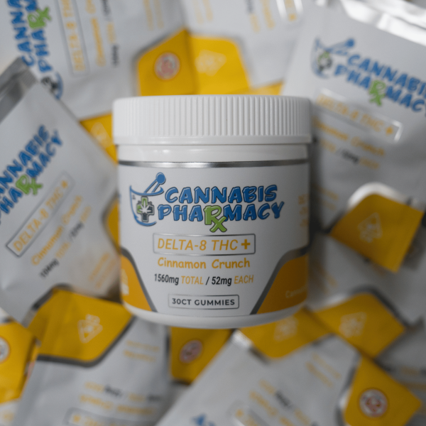 Cannabis Pharmacy Delta 8 THC Plus Gummies 50mg Delta 8 + 1mg THCA + 1mg THCP Cinnamon Crunch 30ct cannabis formula