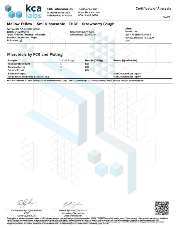 Lab Test Report - Page 6 for Strawberry Cough THCP Vape - Pesticide Analysis