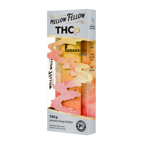 Right side of Banana Pie THCP Vape showing product details, strain information, and branding