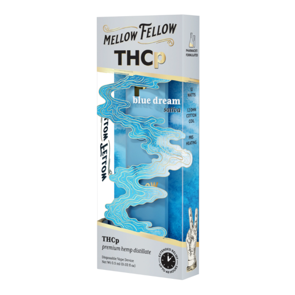 Right side of Blue Dream THCP Vape showing product details, strain information, and branding