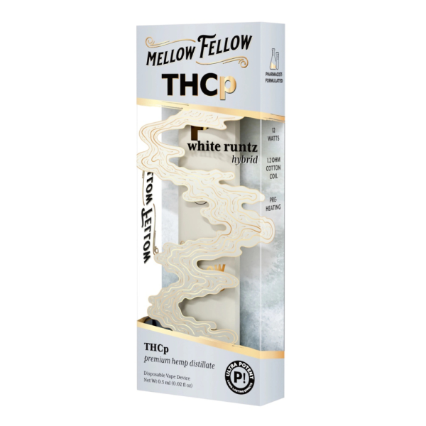 Right side of White Runtz THCP Vape showing product details, strain information, and branding