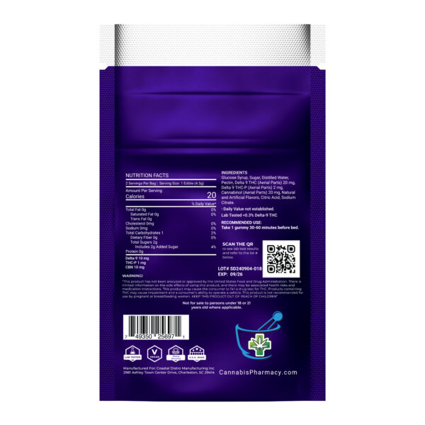 Cannabis Pharmacy | Deep Dream Sleep Gummies | 10mg CBN +10mg D9 +1mg THCP - Blueberry Lemonade - 2ct - Image 2