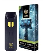 Front of True Strains Hammer of God THC Vape package featuring sleek, modern design with powerful, lightning-charged artwork