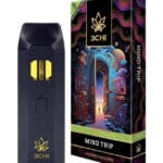 Front of True Strains Mind Trip THC Vape package featuring sleek, modern design with psychedelic, mind-expanding artwork