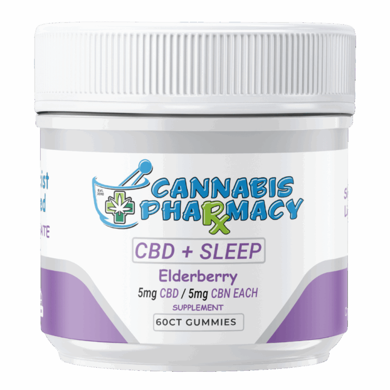 Cannabis Pharmacy Sleep Light Gummies 60 count - Elderberry flavor with 5mg CBN, 5mg CBD, and 2.5mg Melatonin