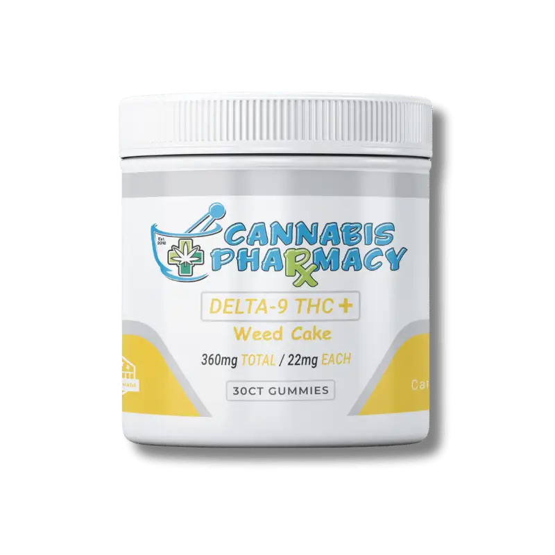 Cannabis Pharmacy Delta-9 THC Plus Gummies 30 count - Weed Cake flavor with 10mg Delta 9, 1mg THCA, and 1mg THCP
