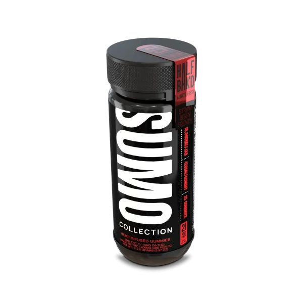 Half Bak’d Strawberry Frenzy Sumo Gummies – 25ct Jar Front View