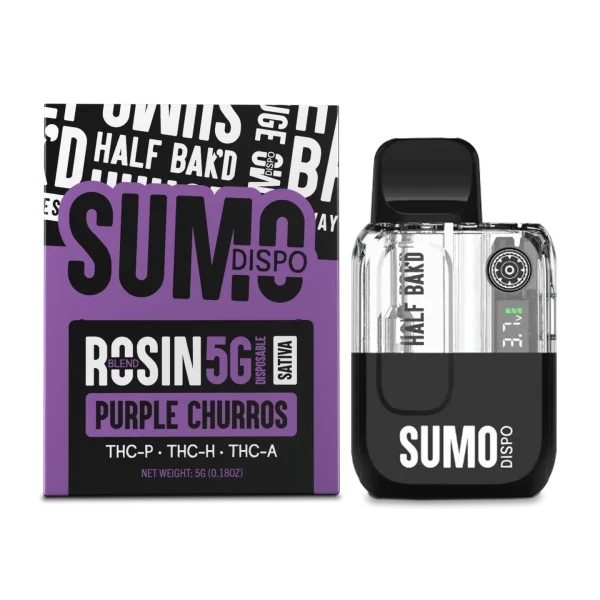 Half Bak'd | Rosin Blend Sumo THC Vape - Purple Churros | 5G - Sativa Disposable - Image 2