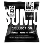 Front pouch of Half Bak’d Slushie Sumo Gummies – 2ct hemp edibles with 420mg per gummy