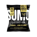 Alt Text: Front view of Half Bak’d Island POG Sumo Gummies 2-count pouch with yellow label and bold SUMO branding.
