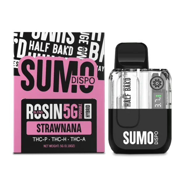 Front view of Strawnana THC Vape Pen by Half Bak’d – 5G Rosin Disposable