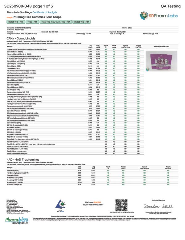 Rize | Sour Grape Mushroom Gummies | Megadose 7500mg - 15ct - Image 3